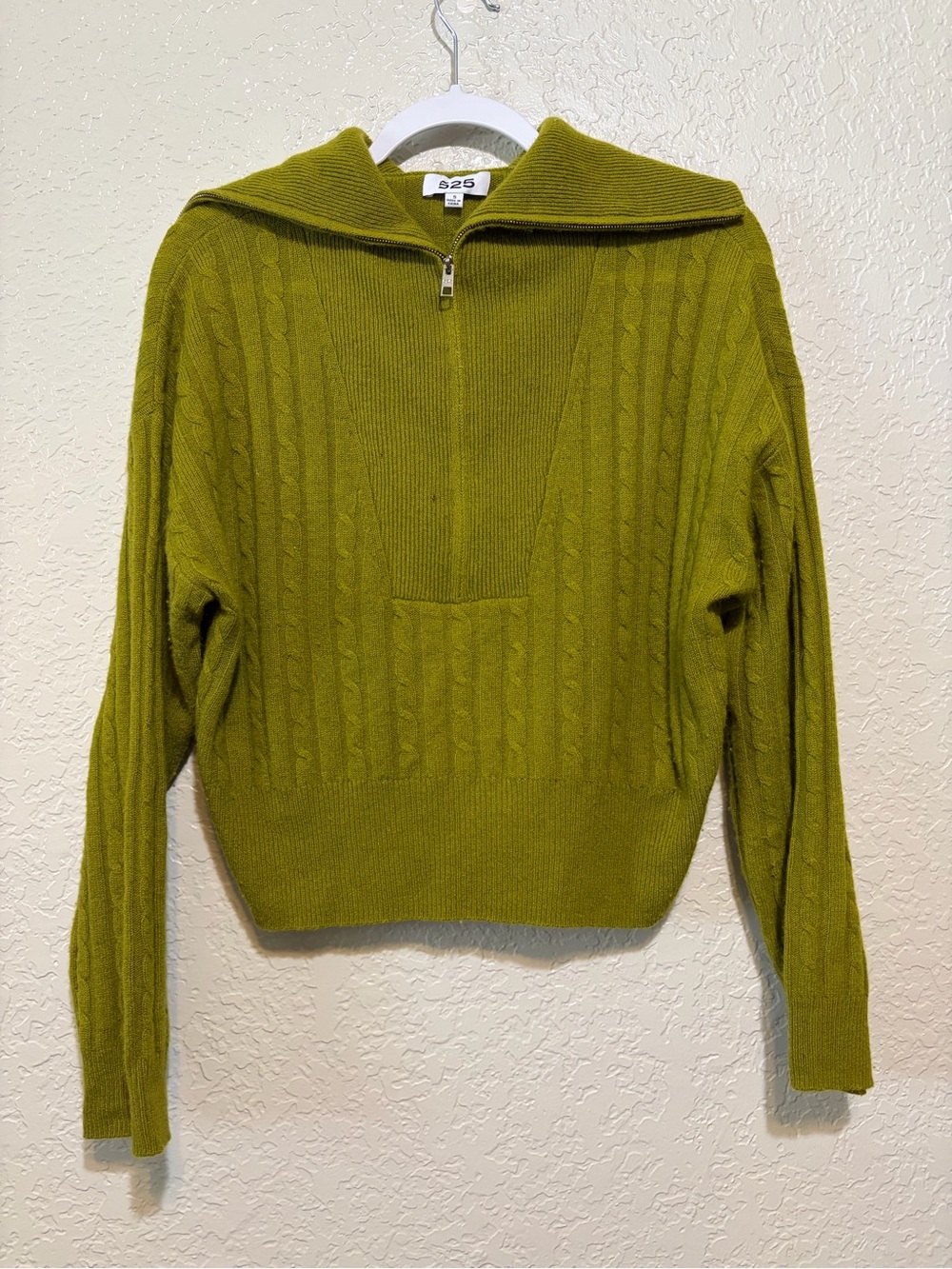 525 America 100% Cashmere Cable Knit Quarter Zip Sweater Size Small